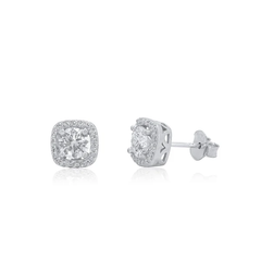 Sterling Silver Rhodium Plated Halo Moissanite Studded Stud Earring