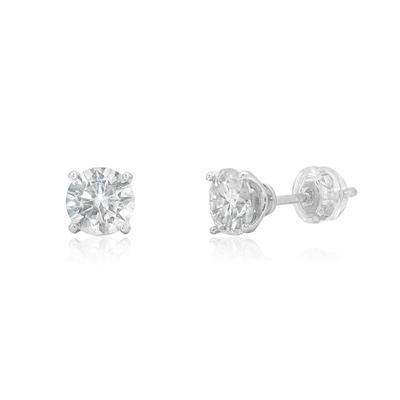 Sterling Silver Rhodium Plated 6.5mm Round Moissanite Studded Stud Earring