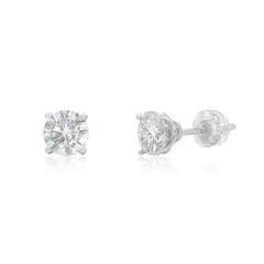 Sterling Silver Rhodium Plated 6.5mm Round Moissanite Studded Stud Earring