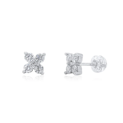 Sterling Silver Rhodium Plated Flower Moissanite Studded Stud Earring