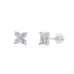 Sterling Silver Rhodium Plated Flower Moissanite Studded Stud Earring
