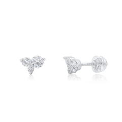 Sterling Silver Rhodium Plated Triple Stone Cluster Moissanite Studded Stud Earring
