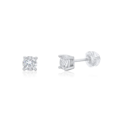 Sterling Silver Rhodium Plated Round Moissanite Studded Stud Earring