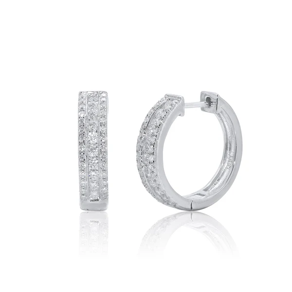 Sterling Silver Rhodium Plated Moissanite Studded Hoop Earring