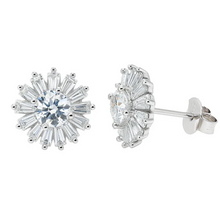 Load image into Gallery viewer, Sterling Silver Rhodium Plated Moissanite Radiant Burst Stud Earring
