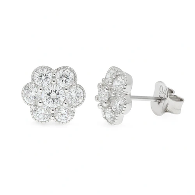 Sterling Silver Rhodium Plated Moissanite Cluster Flower Stud Earring