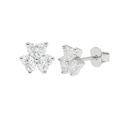 Sterling Silver Rhodium Plated Moissanite Three Stone Flower Stud Earring