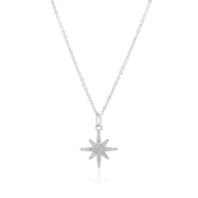 Sterling Silver Rhodium Plated North Star Moissanite Studded Adjustable Pendant Necklace