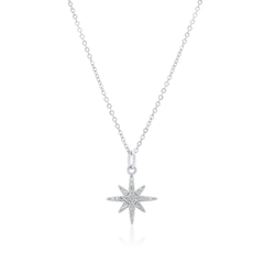 Sterling Silver Rhodium Plated North Star Moissanite Studded Adjustable Pendant Necklace