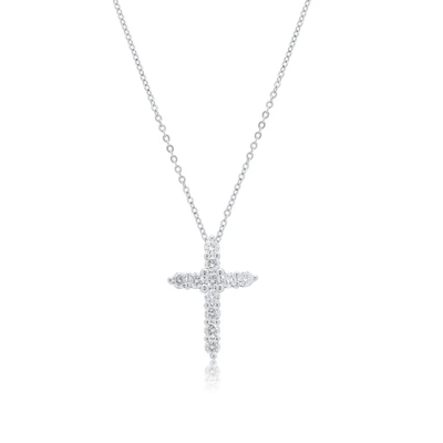 Sterling Silver Rhodium Plated Cross Moissanite Studded Adjustable Pendant Necklace
