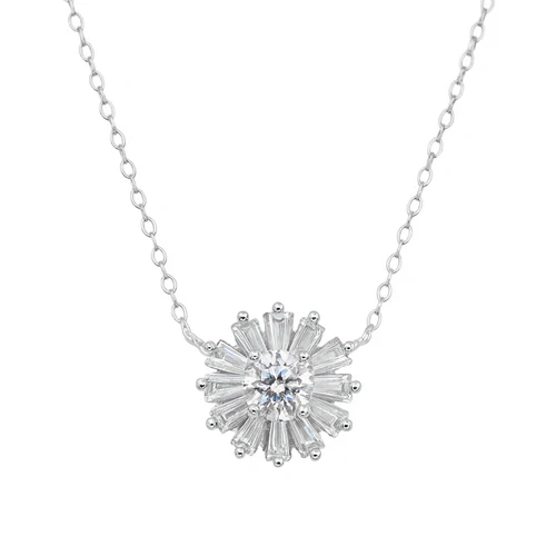 Sterling Silver Rhodium Plated Radiant Burst Moissanite Adjustable Pendant