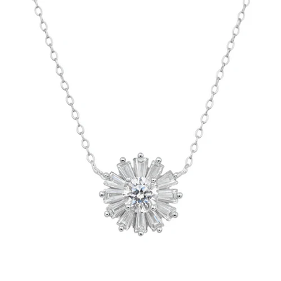 Sterling Silver Rhodium Plated Radiant Burst Moissanite Adjustable Pendant