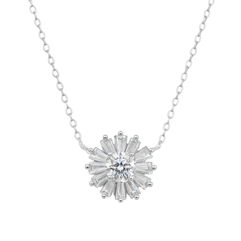 Sterling Silver Rhodium Plated Radiant Burst Moissanite Adjustable Pendant