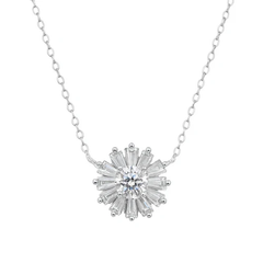 Sterling Silver Rhodium Plated Radiant Burst Moissanite Adjustable Pendant