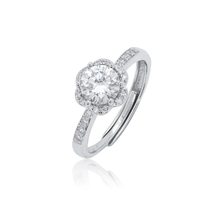 Load image into Gallery viewer, Sterling Silver Rhodium Plated Floral Halo Moissanite Engagement Ring
