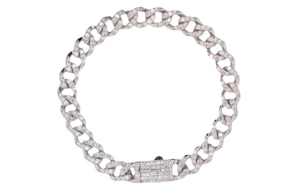 Sterling Silver Rhodium Plated Moissanite Miami Cuban Link Bracelet