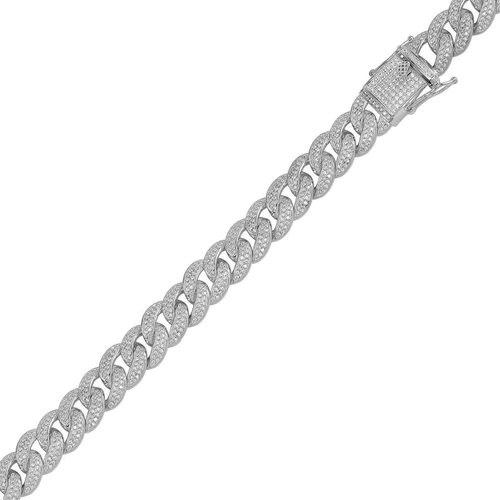 Sterling Silver Rhodium Plated Moissanite Miami Cuban 11.7mm Bracelet, length 8"