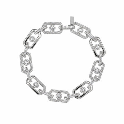 Sterling Silver Rhodium Plated Moissanite Geometric Alternating Link Pave Necklace