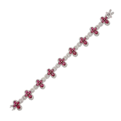 Sterling Silver Rhodium Plated Red Moissanite Infinity Cross Bracelet