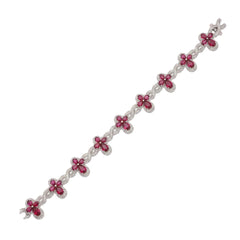 Sterling Silver Rhodium Plated Red Moissanite Infinity Cross Bracelet