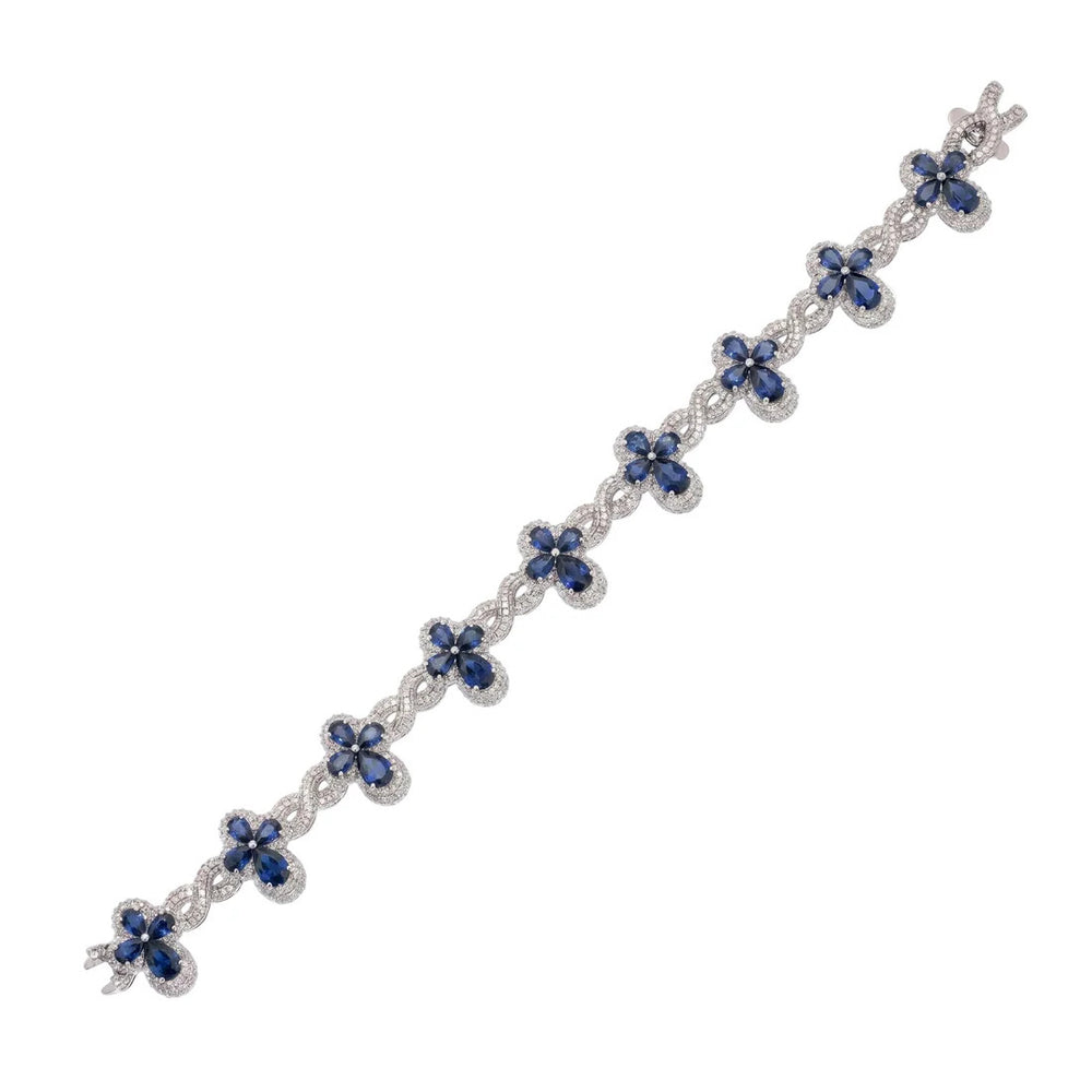Sterling Silver Rhodium Plated Sapphire Moissanite Infinity Cross Bracelet