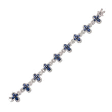 Load image into Gallery viewer, Sterling Silver Rhodium Plated Sapphire Moissanite Infinity Cross Bracelet