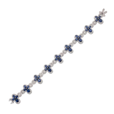 Sterling Silver Rhodium Plated Sapphire Moissanite Infinity Cross Bracelet
