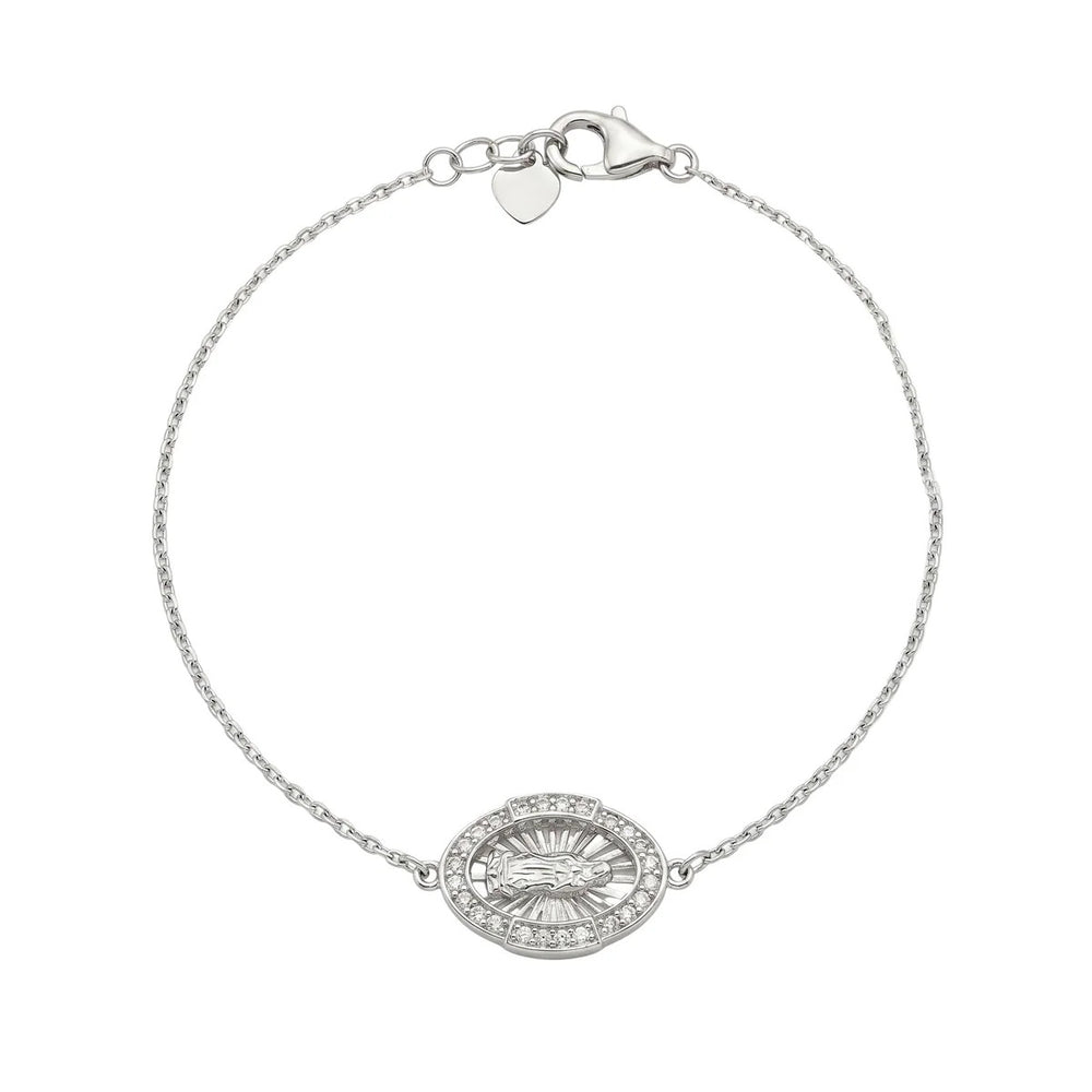 Sterling Silver Rhodium Plated Moissanite Guadalupe Oval Charm Bracelet