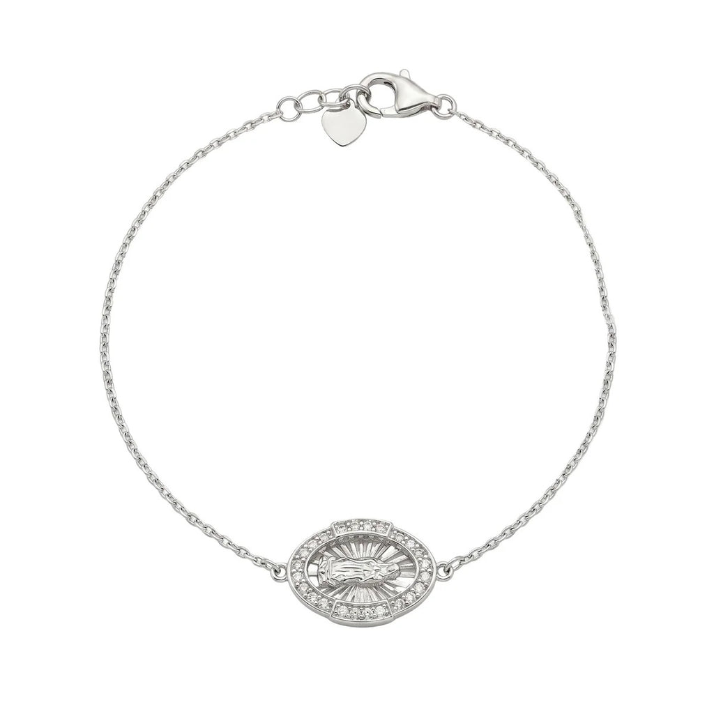 Sterling Silver Rhodium Plated Moissanite Guadalupe Oval Charm Bracelet