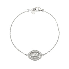 Sterling Silver Rhodium Plated Moissanite Guadalupe Oval Charm Bracelet