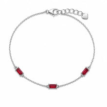 Load image into Gallery viewer, Sterling Silver Rhodium Plated Red Moissanite Dainty Baguette Charm Adjustable Bracelet