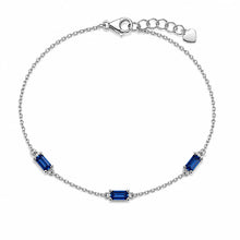 Load image into Gallery viewer, Sterling Silver Rhodium Plated Sapphire Moissanite Dainty Baguette Charm Adjustable Bracelet