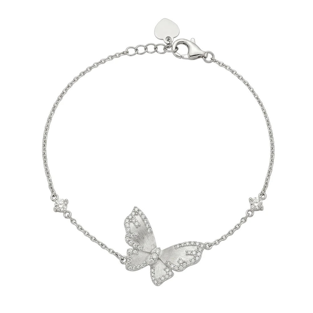 Sterling Silver Rhodium Plated Moissanite Butterfly And Solitaire Accent Bracelet
