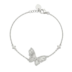 Sterling Silver Rhodium Plated Moissanite Butterfly And Solitaire Accent Bracelet