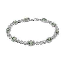 Load image into Gallery viewer, Sterling Silver Rhodium Plated Green Moissanite Halo Tennis Bracelet