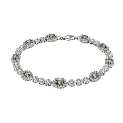 Sterling Silver Rhodium Plated Green Moissanite Halo Tennis Bracelet