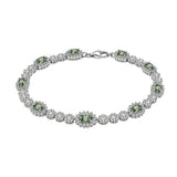Sterling Silver Rhodium Plated Green Moissanite Halo Tennis Bracelet