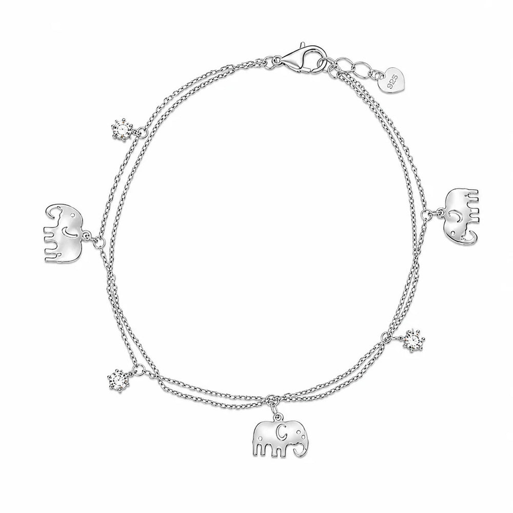 Sterling Silver Rhodium Plated Moissanite Elephant Charm Bracelet