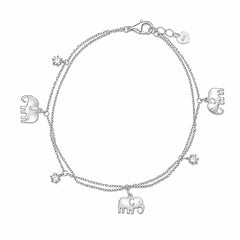 Sterling Silver Rhodium Plated Moissanite Elephant Charm Bracelet