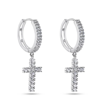 Load image into Gallery viewer, Sterling Silver Rhodium Plated Moissanite Cross Hoop Earring