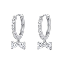 Load image into Gallery viewer, Sterling Silver Rhodium Plated Moissanite Bow Hoop Earrings