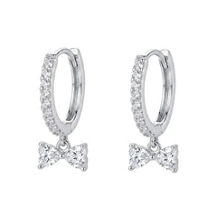 Sterling Silver Rhodium Plated Moissanite Bow Hoop Earrings