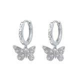 Sterling Silver Rhodium Plated Moissanite Diamond Cut Butterfly Hoop Earrings