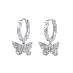 Sterling Silver Rhodium Plated Moissanite Diamond Cut Butterfly Hoop Earrings