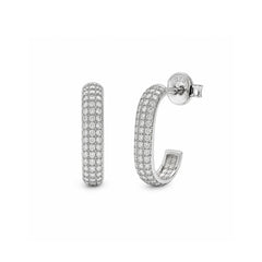 Sterling Silver Rhodium Plated Moissanite Multi Row Pave Earring