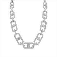 Load image into Gallery viewer, Sterling Silver Rhodium Plated Moissanite Geometric Link Pave Necklace