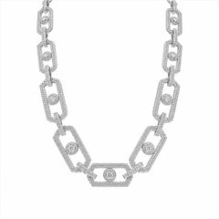 Sterling Silver Rhodium Plated Moissanite Geometric Link Pave Necklace