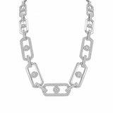 Sterling Silver Rhodium Plated Moissanite 13mm Geometric Alternating Link Pave Necklace