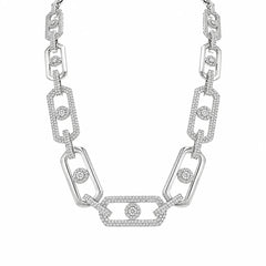 Sterling Silver Rhodium Plated Moissanite 13mm Geometric Alternating Link Pave Necklace