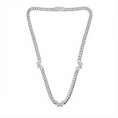 Sterling Silver Rhodium Plated Moissanite Multi Butterfly Cuban Link Necklace